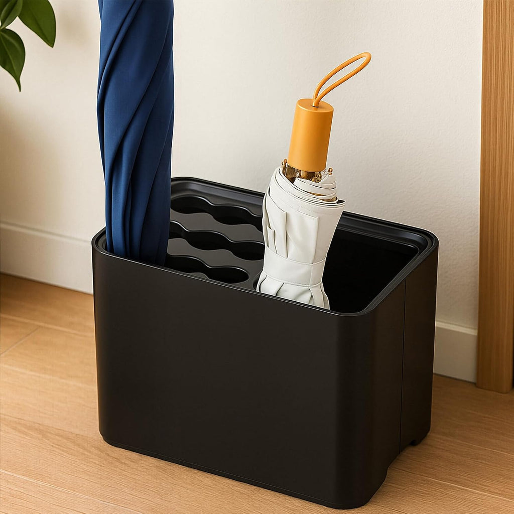 Threehoney Can Store 15 Umbrella Holder for Entryway Corner with Drip Tray, Umbrellas Stand Rack Space Saving Storage Organizer, Compact Umbrella Holder Indoor for Home Office Decor(Black)