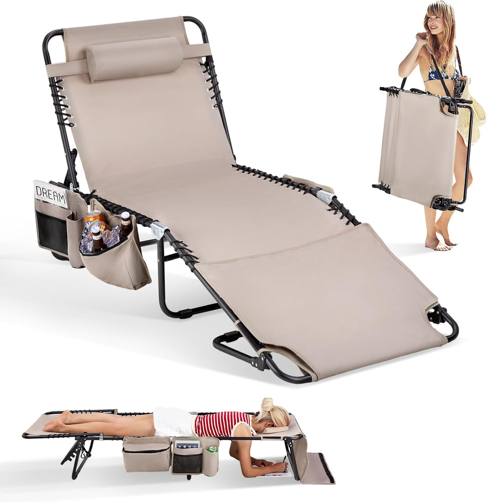 VINGLI Oversized Tanning Chair with Face Hole & Carrying Bag, Beach Loung...