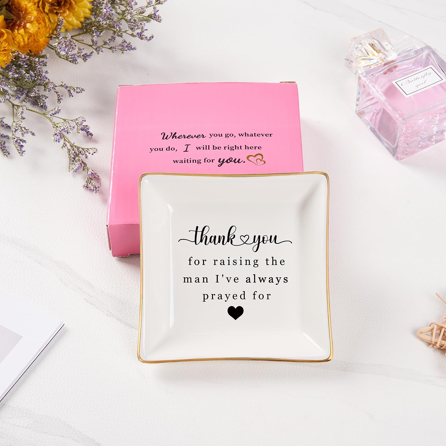 Spegiffu Mother in Law Gifts Jewelry Trinket Dish, Mother of the Groom Gift from Bride - Thank You for Raising the Man I've Always Prayed for - Christmas Mothers Day Birthday Wedding Gifts