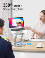 tounee Telescopic Laptop Stand for Desk with 360° Swivel Base, Sit to Stand, Height Adjustable, Portable Riser Holder for Good Posture, Compatible with All Laptops 10-17"-Silver