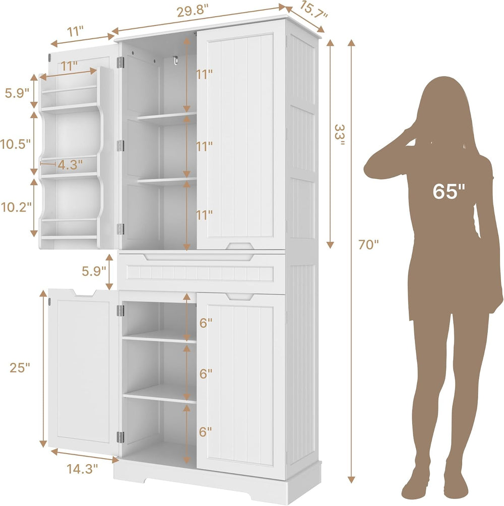 Gizoon Tall Kitchen Pantry Cabinet with Doors and Adjustable Shelves, White |...