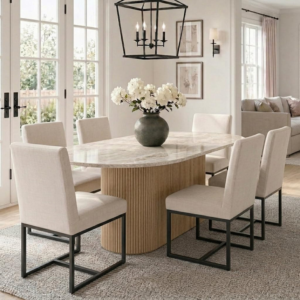 HNY Modern Dining Chairs Set of 6, Upholstered Linen Dining Room Chairs with ...