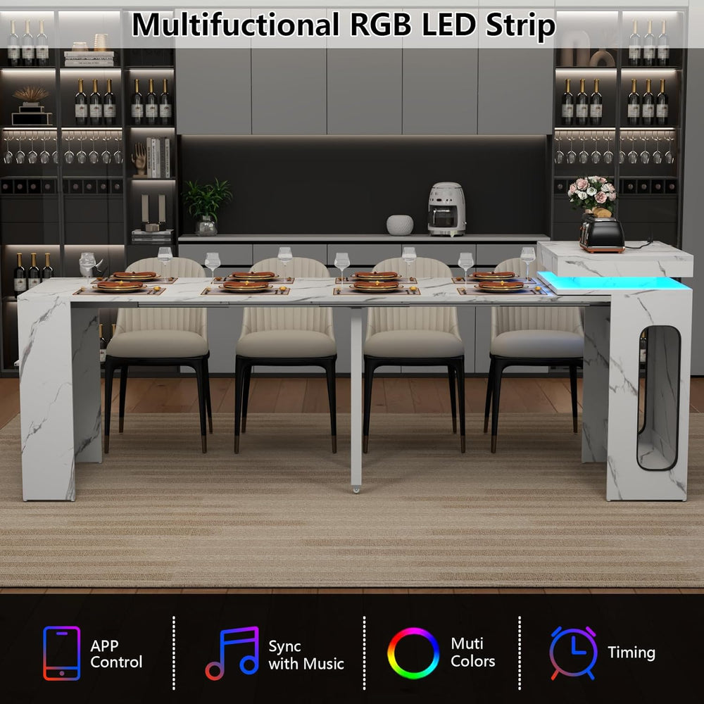 Extendable Dining Table with Charging Station, Convertible Folding Console Ta...