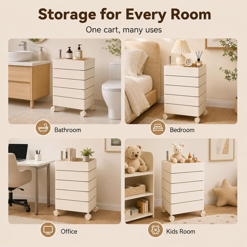 5-Tier Rotating Storage Cabinet with Wheels, 360° Swivel Rolling Organizer Ca...