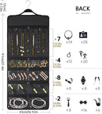 SMRITI Hanging Jewelry Organizer with Dual Zippered Pockets Canvas Double Sided Rotating Hanger Necklace Hanging Wall Organizer Earring Dustproof Holder Wall Mount Accessories Display Bag(Dark Grey)