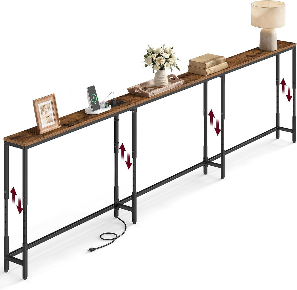 VASAGLE 106.3"Console Table, 25.2-35.2"Height Adjustable, with Powe...