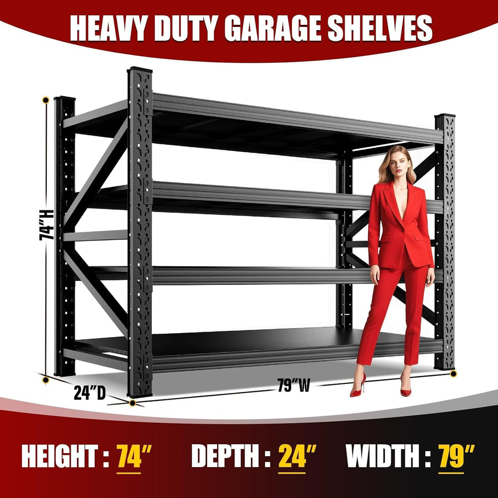 2 Pack 79" W Heavy Duty Storage Shelves, 4T Adjustable Garage Shelving U...