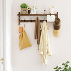 AMBIRD Wall Hooks with Shelf 28.9inch Entryway Wall Hanging Shelf, Wood Coat Hooks, Coat Rack Wall Mount Rack with 5 Dual Hooks, Glasses Organizer and Hat Organizer