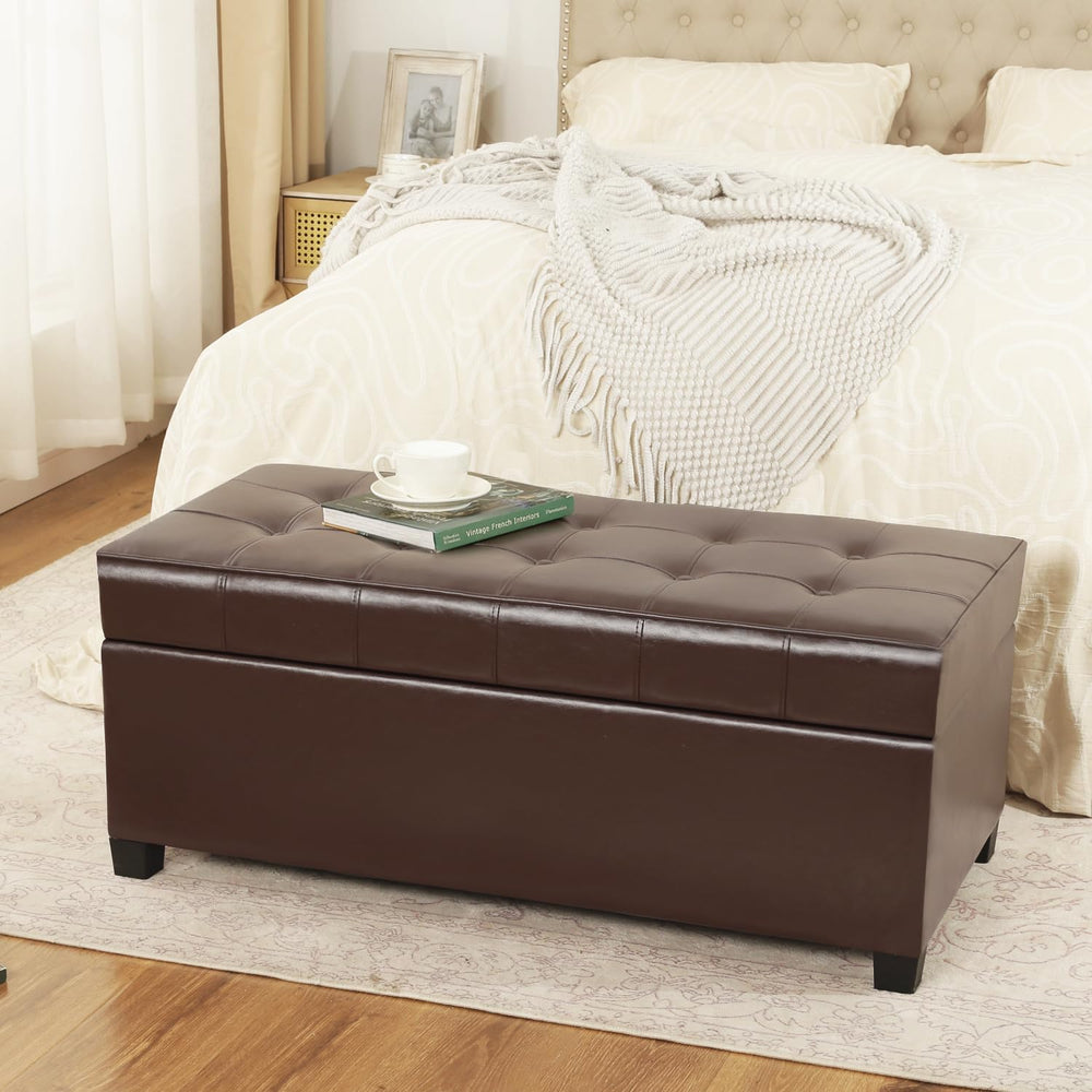 Homebeez 40" Faux Leather Storage Ottoman Bench, End of Bed Bench, Uphol...