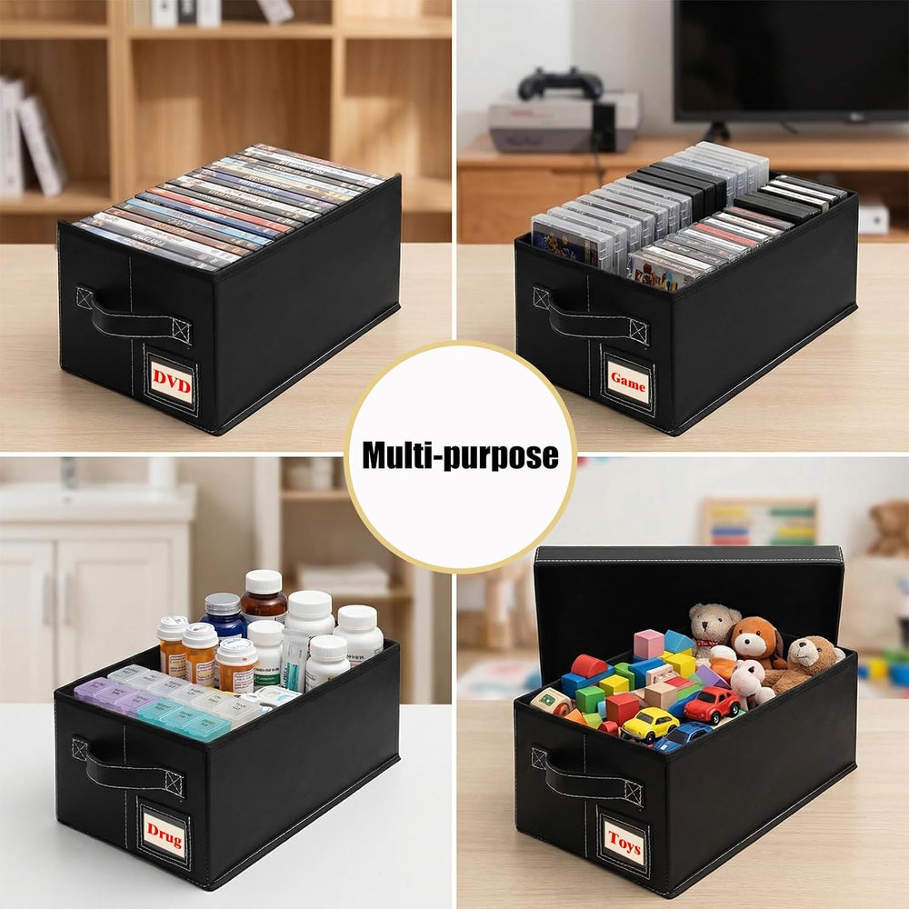 DVD Storage Box 6 Pack, PU Leather DVD Organizer Stackable, Holds 156 DVDs, D...