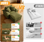 HYJT-H&K 63.5" Oversized Chaise Lounge Sofa, Boneless Chair with Ottoman | Green/Comfy Corduroy Reading Chair has Deep Seat,Ergonomic Armrests and 3 Pillows,No Assembly,For Living Rooms,Bedrooms