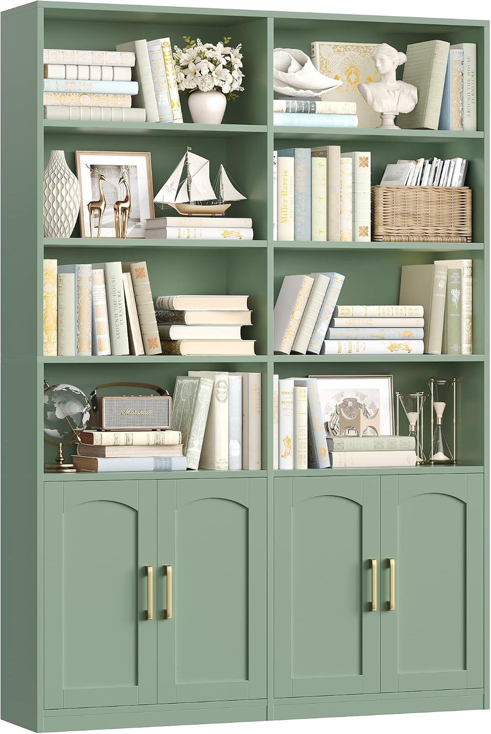 FACBOTALL Bookshelf and Bookcase with Doors, Double Wide Large Bookshelves