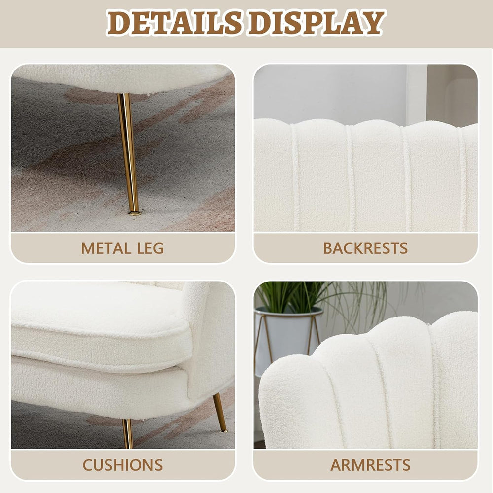 59" Small Loveseat Sofa 2-Seater, Modern Chenille Couch with Gold Metal ...