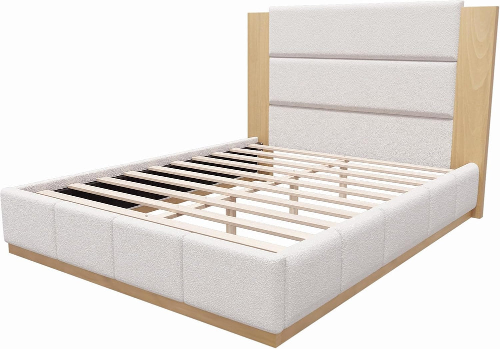 GDFStudio Queen Size Upholstered Platform Bed Frame with Extended Wood Headbo...