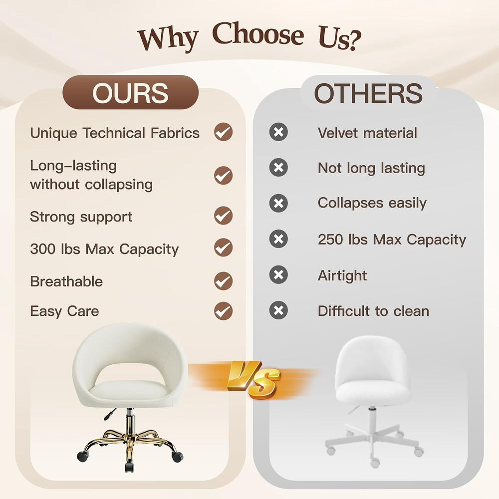 Vanity Chair with Wheels (Large), Golden Titanium-Plated Home Office Chair 30...
