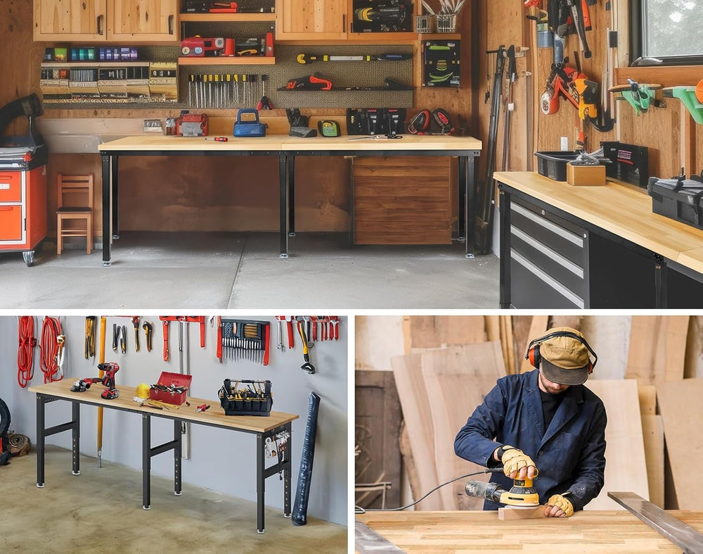 96”Adjustable Work Bench, 5000 LBS Capacity Heavy Duty Workbench with Power O...