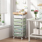 APEXCHASER Rolling Craft Storage Cart with 6 Drawers, Art Cart,Green | Utility Cart with Wooden Top, for Craft Room, Kids Art Station, Sewing Storage, Space-Saving for Home Office & Bedroom