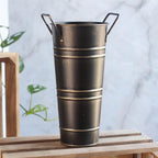 Rustic Metal Umbrella Stand Holder, Freestanding Bucket for Canes and Walking Sticks, Heavy Duty Entryway Storage Rack Floor Vase (Black)
