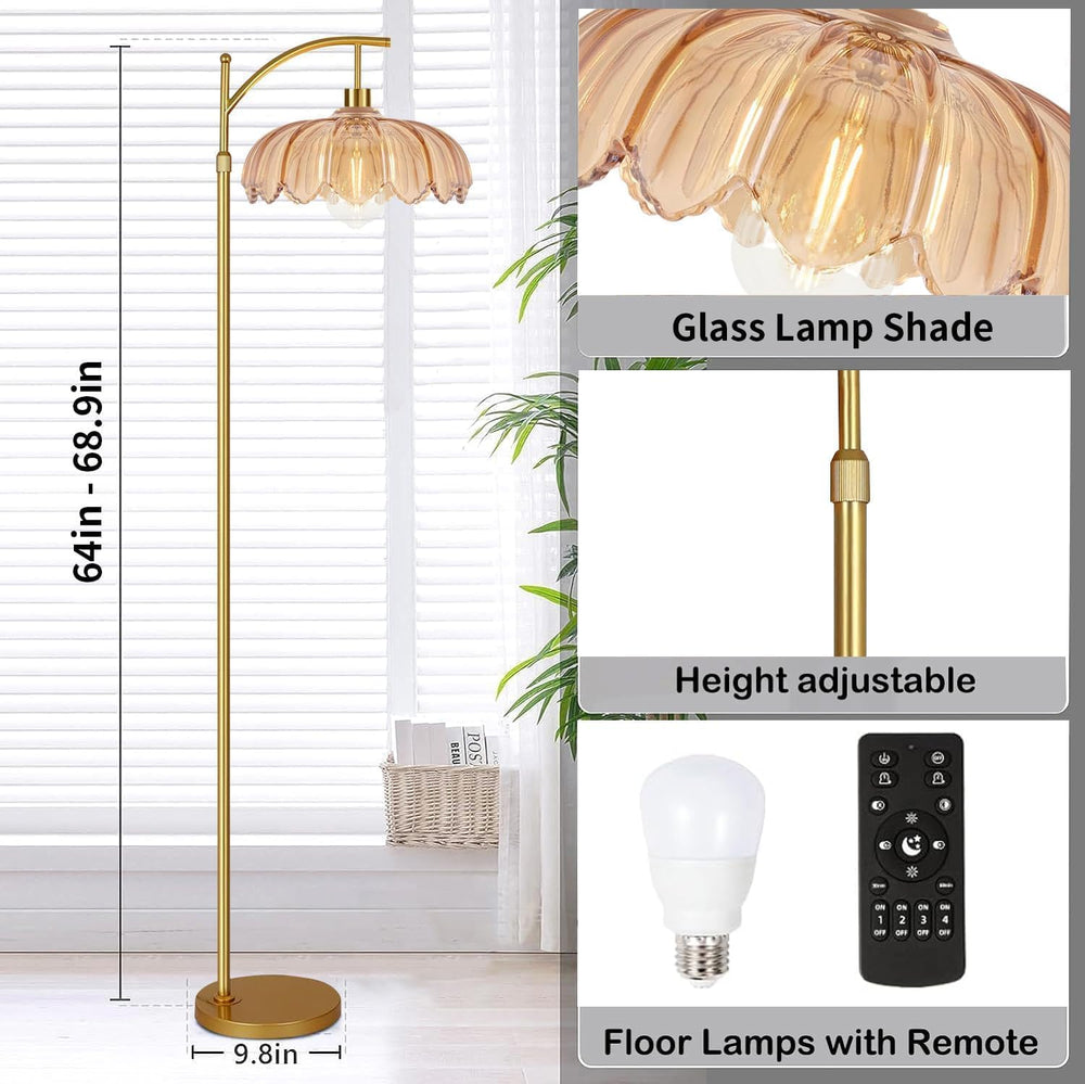Arc Floor Lamp with 3 Color Temperatures,Gold Floor Lamp with Remote & 3 ...