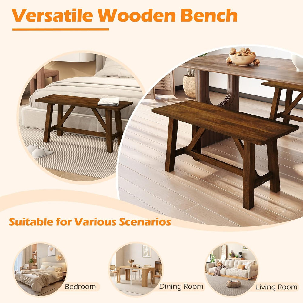 Giantex 38" Wooden Dining Bench, Farmhouse Entryway Bench with Rubber Wo...