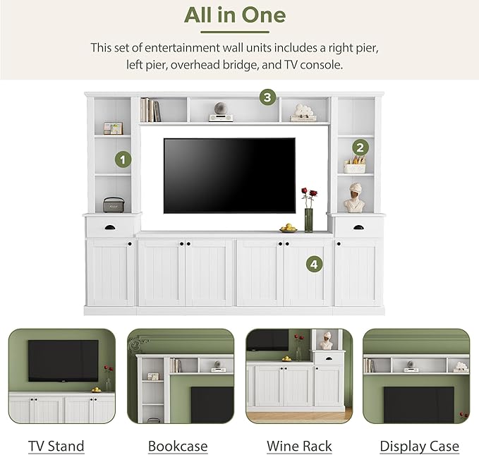 Merax Minimalist 103" Entertainment Wall Unit Set with Overhead Bridge f...