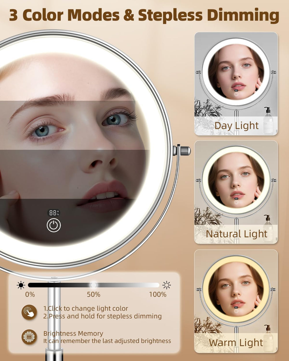 9" Lighted Makeup Mirror with Light,30X Magnifying Height Adjustable Mirror