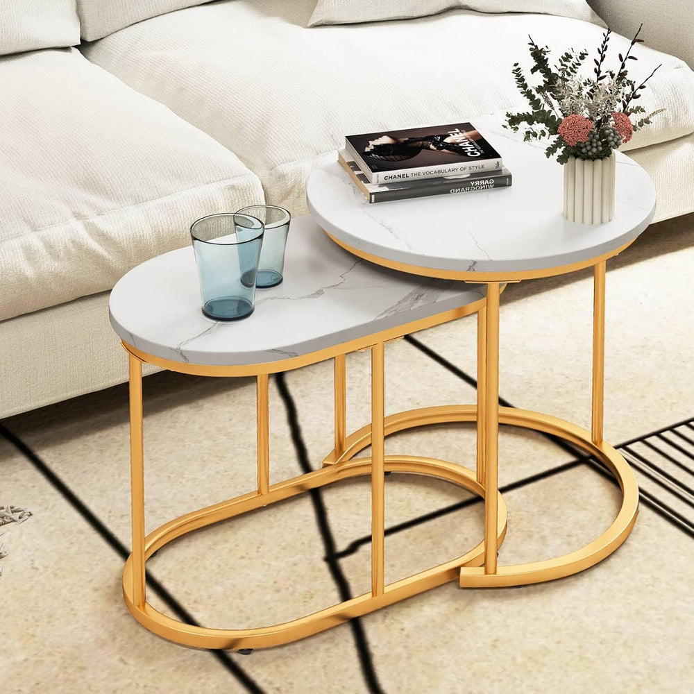 Multigot Nesting Tables Set of 2, Stacking End Side Table, Marble Accent Snac...