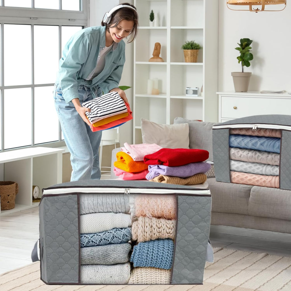 combocube 6Pcs Zippered Storage Bag for Closet King Comforter, pillow, quilt, bedding, Clothes, Blanket Organizers with Large Clear Window & Carry Handles Space Saver