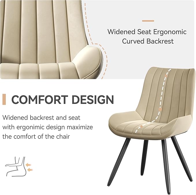 Mid Century Modern Dining Chairs Set of 6, Soft Cushion Upholstered Fabric Kitchen Chairs, Dark Beige