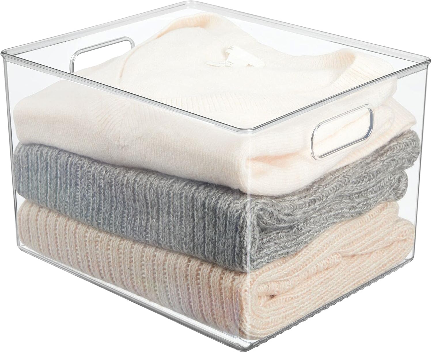 mDesign Plastic Storage Organizer Container Bin, Closet Organization for Hallway, Bedroom, Linen, Coat, and Entryway - Holds Clothing, Blankets, and Accessories, Ligne Collection, 4 Pack, Clear