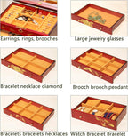 Hand-drawn rose wood jewelry box 6-Layer Jewelry Organizer for women,Large capacity jewelry storage box with lock in red color,store glasses,watches,necklaces,rings,earrings
