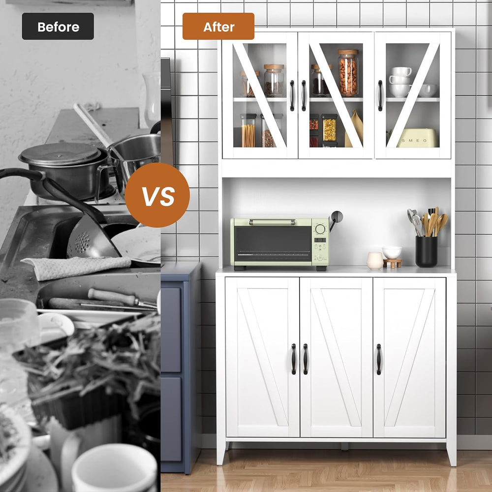 VOWNER Kitchen Pantry Storage Cabinet, Tall Kitchen Cabinets with 6 Doors, Fr...