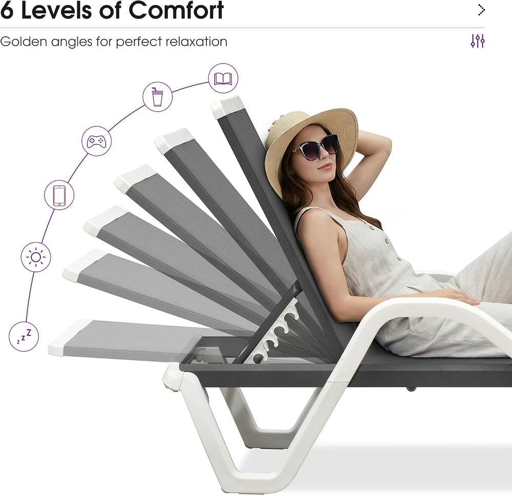 PURPLE LEAF Lounge Chair Outdoor Set of 2 w/Armrest & 1 Table, Dark Grey ...