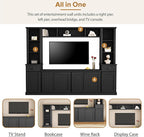 Merax Minimalist 103" Entertainment Wall Unit Set with Overhead Bridge for TVs Up to 75", Modern Large Media Console with Adjustable Shelves, Ample Storage Cabinets & Drawers for Living Room, Black