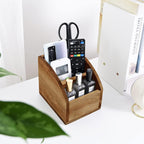 OKSQW Rustic Vintage Wooden Desk Organizer Farmhouse Wood Remote Control Caddy, 3 Slot Tabletop Desktop Office Supply Storage Rack Desktop TV Remote Control Holder Home Decor Office Supplies Storage
