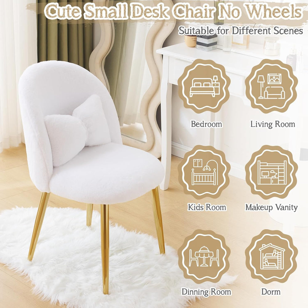 VINGLI Fluffy Girls Vanity Chair with Back & Pillow,Cute Small Cozy Desk ...