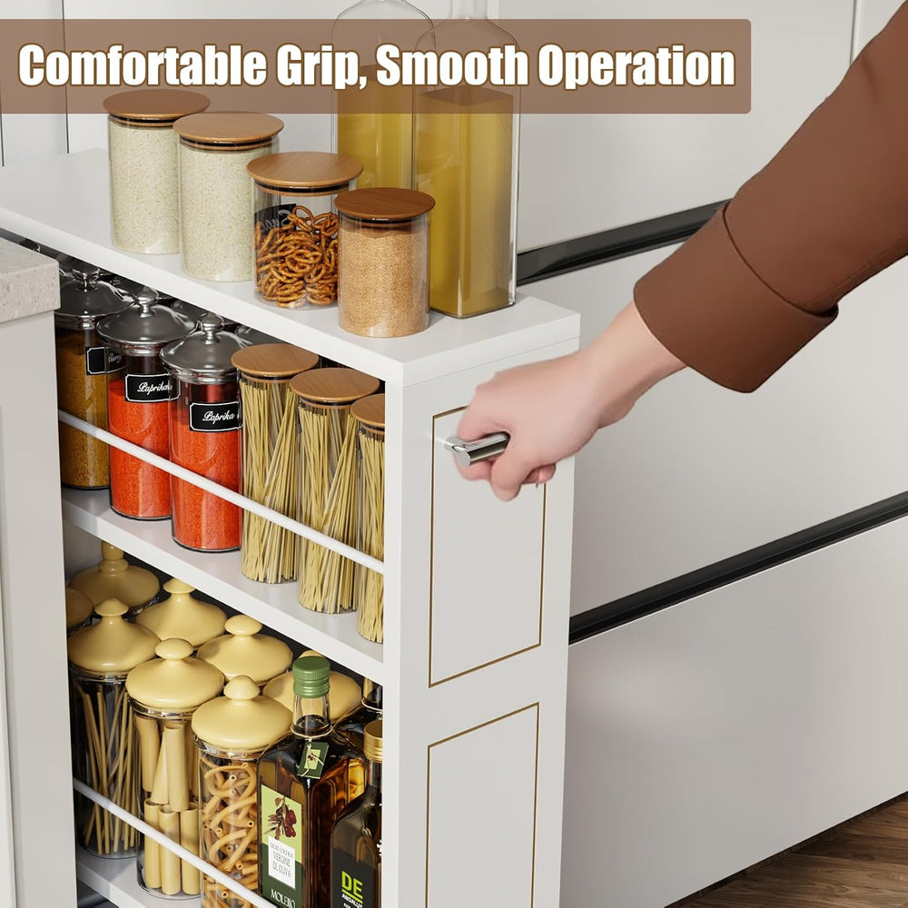 KLM 4 Tier White Slim Storage Cart with Handle, Slide Out Storage Rolling Uti...