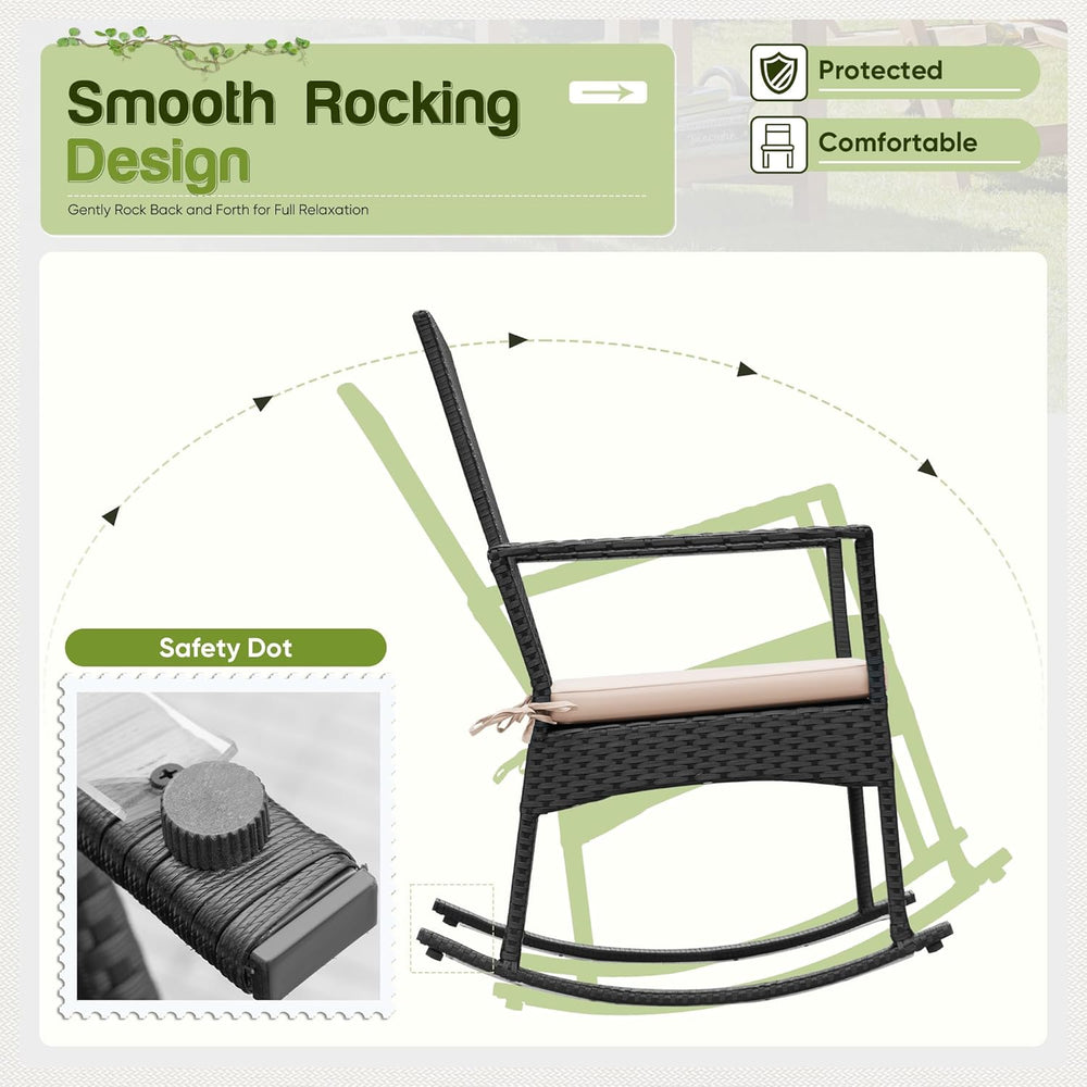 Flamaker Rocking Chair Outdoor PE Rattan Patio Chairs with Glass Table High B...