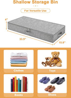 punemi Low Profile Under Bed Storage, 4 Inch Height Underbed Storage Containers With Sturdy Sidewalls & Bottom, Shallow Under Bed Organizer Clothes Storage Bins, Slim Under Couch Sofa Dresser Storage