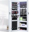 GISSAR Full Length Mirror Jewelry Cabinet, 6 LEDs Jewelry Armoire Wall Mounted Over The Door Hanging, Jewelry Organizer Display Storage Furniture with Lights Locker Mirrored Cabinet, 39.4" H, White