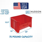 Hudson Exchange 20" x 15" x 12.5" (3 Pack) Plastic Giant Stackable Hopper Bin Container, Red