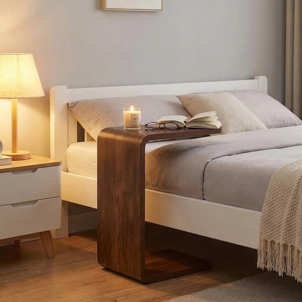 CHSSIH C Shaped End Table for Couch - Wooden Sofa Side Table, Slide Under Cou...