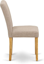 East West Furniture DMAB3-OAK-04 3 Piece Kitchen Table Set Contains a Round Dining Room Table with Dropleaf and 2 Light Tan Linen Fabric Parsons Dining Chairs, 42x42 Inch, Oak