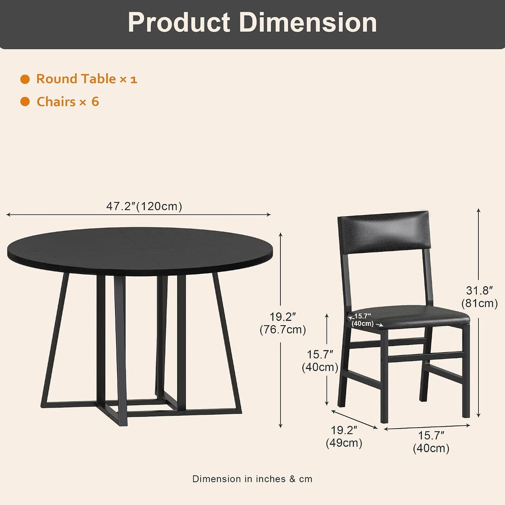 Dining Room Table Set for 6, 7-Piece Kitchen Table Chairs for 6, 47''...