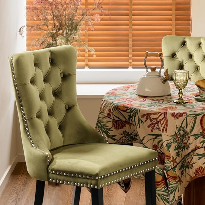 Velvet Upholstered Dining Chairs Set of 2, Modern Style Kitchen Side Chairs w...