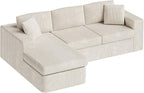 Vongrasig 105" Boneless Couches for Living Room, Sectional Couches Modular Sofa with L-Shaped Chaise, Memory Foam Comfy Cloud Couch with Plush Corduroy Fabric, No Assembly Required, Beige