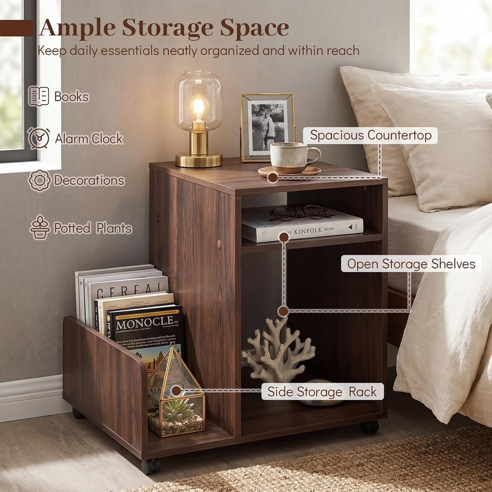 Giantex Rolling End Table with Storage, 3-Tier Mobile Sofa Couch Side Table w...