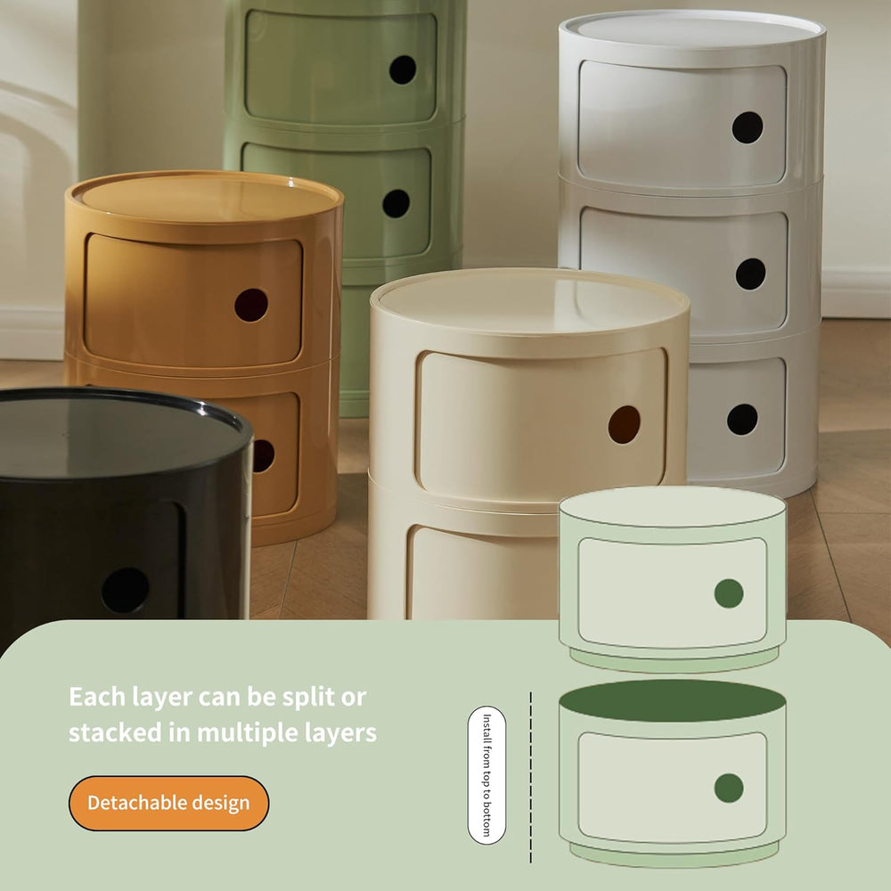Round Nightstand with 3 Drawers, Modern Style Side Table, Multifunctional End...