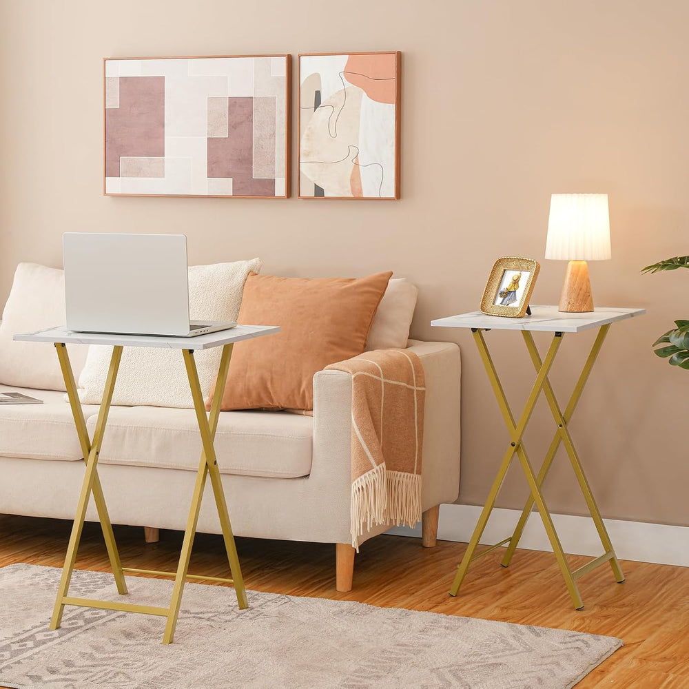 HOOBRO Folding TV Tray Tables, Set of 2 Side Table for Small Space, Industria...
