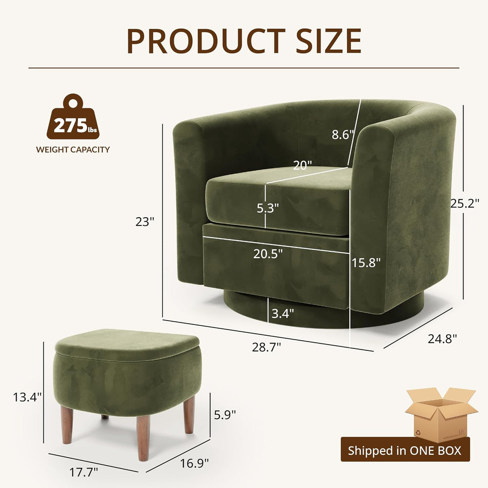360° Swivel Accent Chair with Storage Ottoman Set of 2